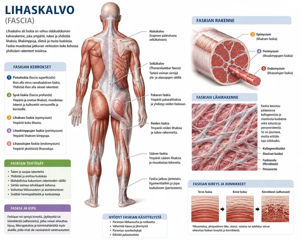 Lihaskalvoa ja faskiaa havainnollistava kuva